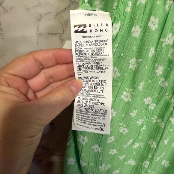 NEW BILLABONG Your Love Floral Tie Strap Sundress - Bright Meadow Green Floral S - Picture 7 of 9